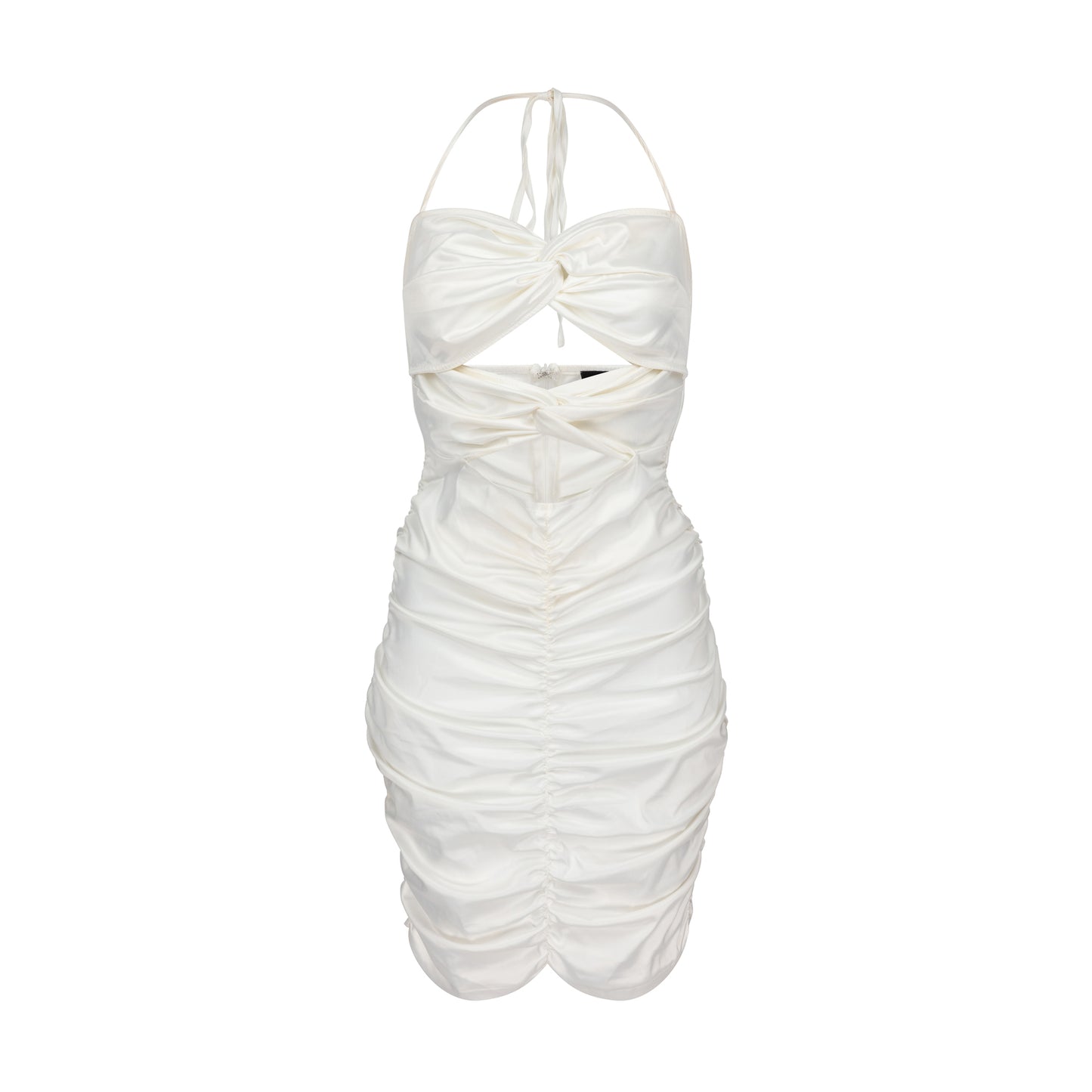 IMONI - White Halterneck Satin Midi Dress