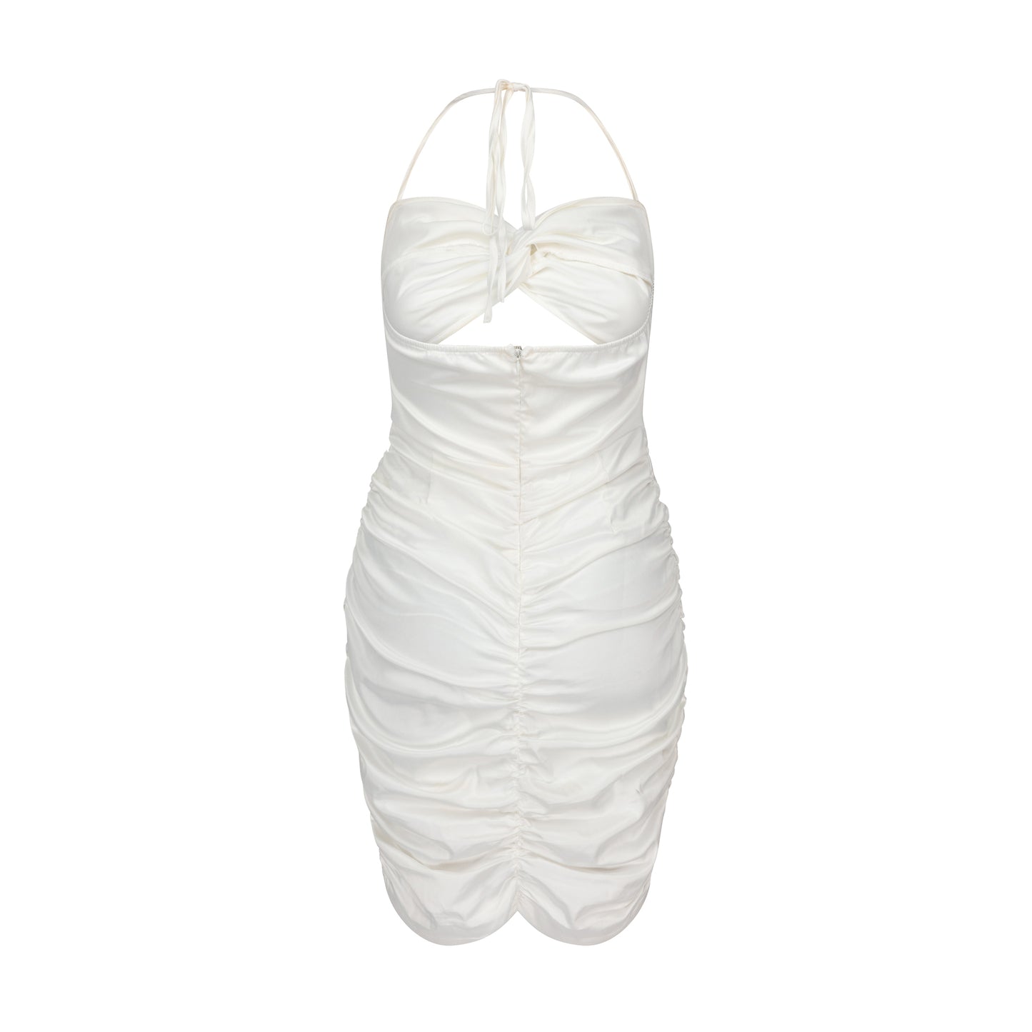 IMONI - White Halterneck Satin Midi Dress