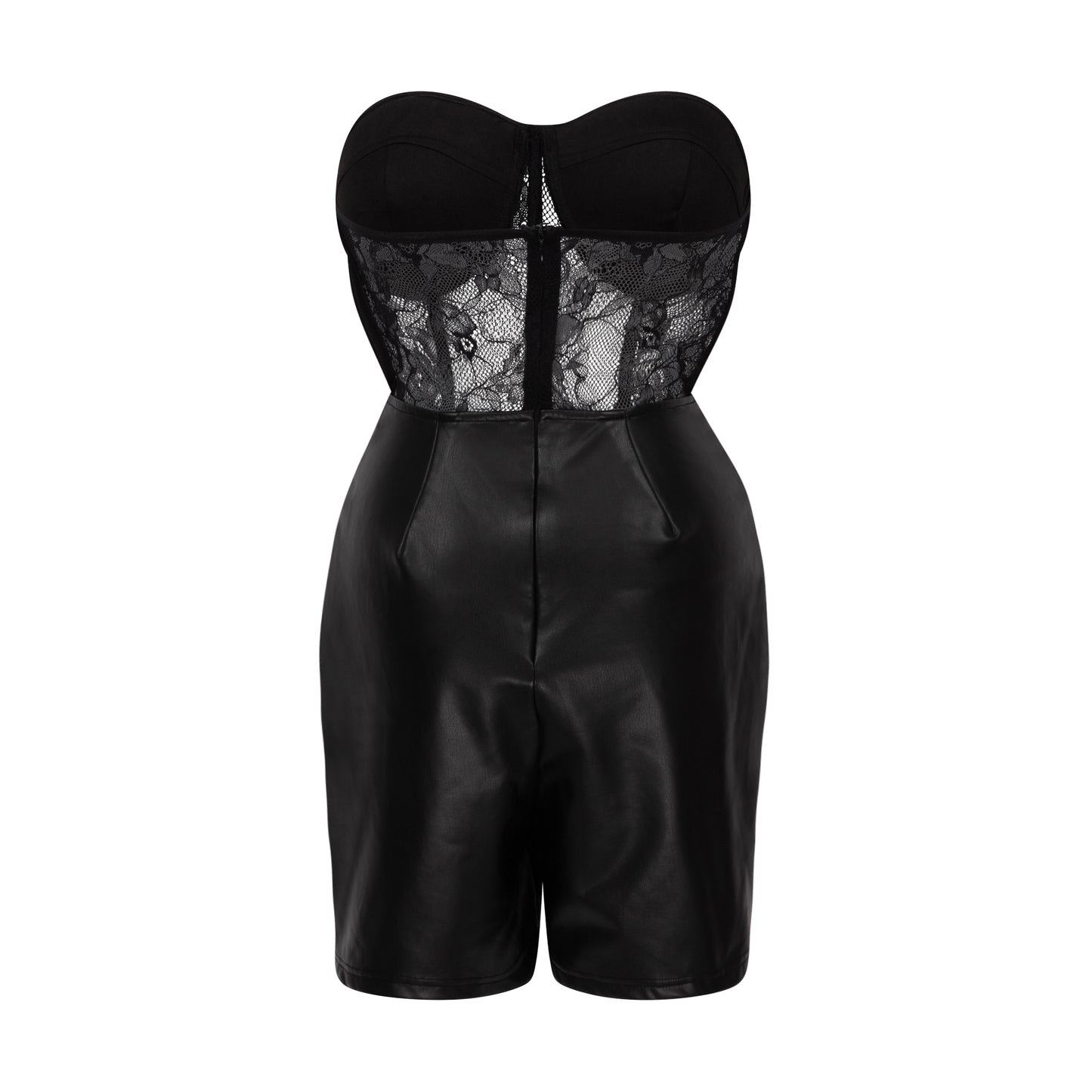 SISI - Black Corset Leather Lace Playsuit