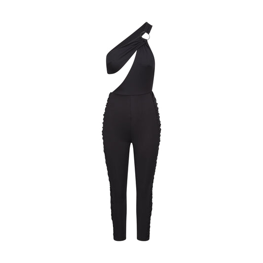 MIRI - Black Ruched Cut Out Slinky Jumpsuit