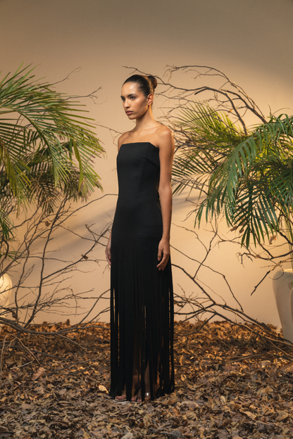 COLENA BLACK FRINGE DRESS